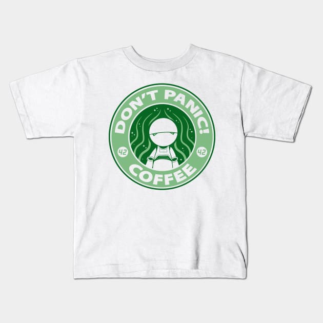 Don't Panic! Coffee Kids T-Shirt by UmbertoVicente